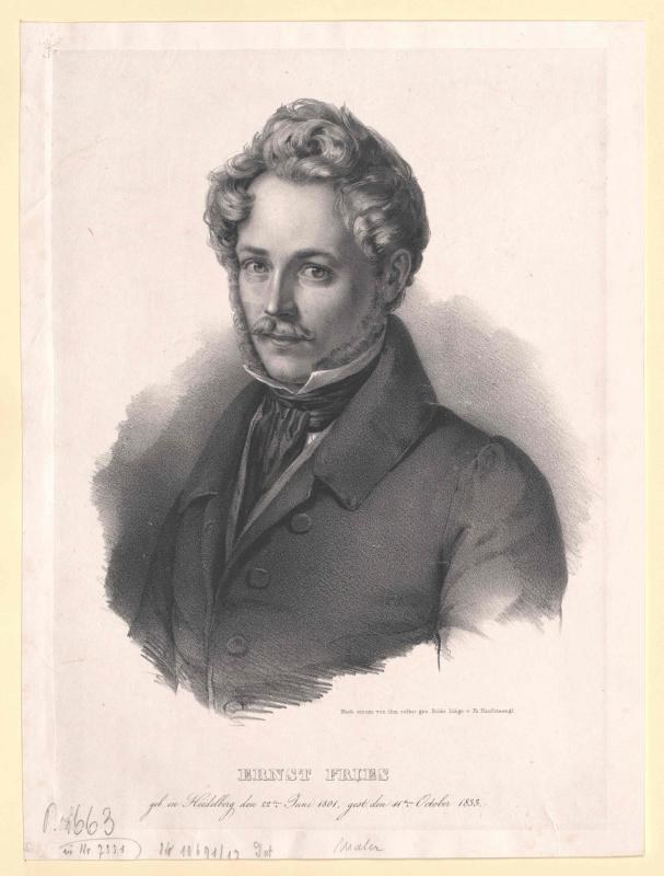 Schwarz-weiß-Porträt von Ernst Frühls, einem deutschen Komponist und Pianisten, der einen Anzug trägt und einen Schnurrbart hat, begleitet von deutschem Text unten.