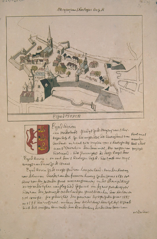 Ein abgenutztes Buchcover mit einer einfachen Stadtillustration, einschließlich einiger Gebäude und eines Logos, begleitet von Text.