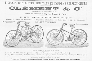 Anzeige mit zwei Fahrrädern und Text auf Papierhintergrund.
