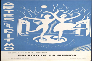 Plakat für das Palacio de la Música in Madrid, Spanien, mit zwei tanzenden Personen in der Mitte und Text mit Veranstaltungseinzelheiten.