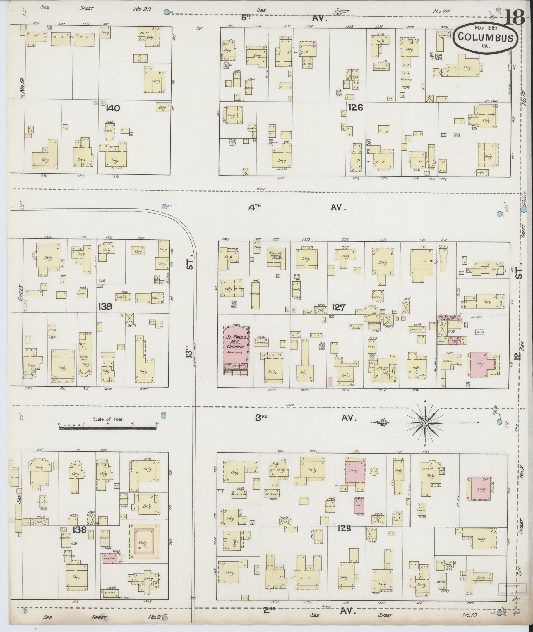 Detailierte alte Karte von Columbus, Ohio, mit Straßen, Parks, Sehenswürdigkeiten und beschrifteten Gebäuden.