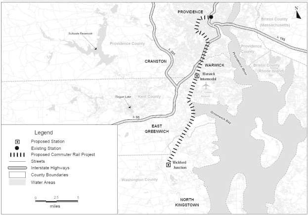 Eine Schwarz-Weiß-Karte einer Stadt mit einem Fluss, beschriftet mit "Entwurfsprojekt für den Nahverkehr" auf der linken Seite, die Straßen, Autobahnen und andere Stadtmerkmale zeigt.