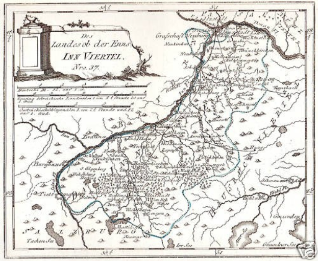 Ein Plakat mit einer detaillierten Karte des Rheins in Deutschland, einschließlich beschrifteter Sehenswürdigkeiten und geografischer Merkmale, zusammen mit Text und einem Bild einer Säule.