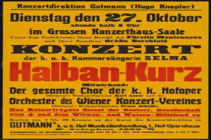 Gelbes Plakat in Berlin, Deutschland, das ein Konzert mit dem Titel "Konzert Halban-Kurz" ankündigt.
