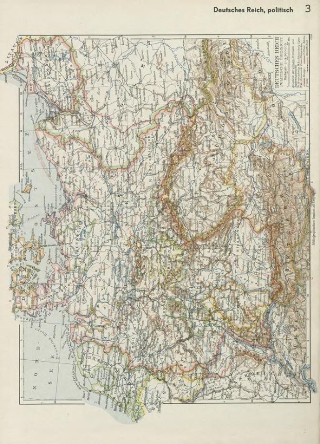 Eine Karte aus dem 19. Jahrhundert, die die politischen Grenzen Deutschlands zeigt