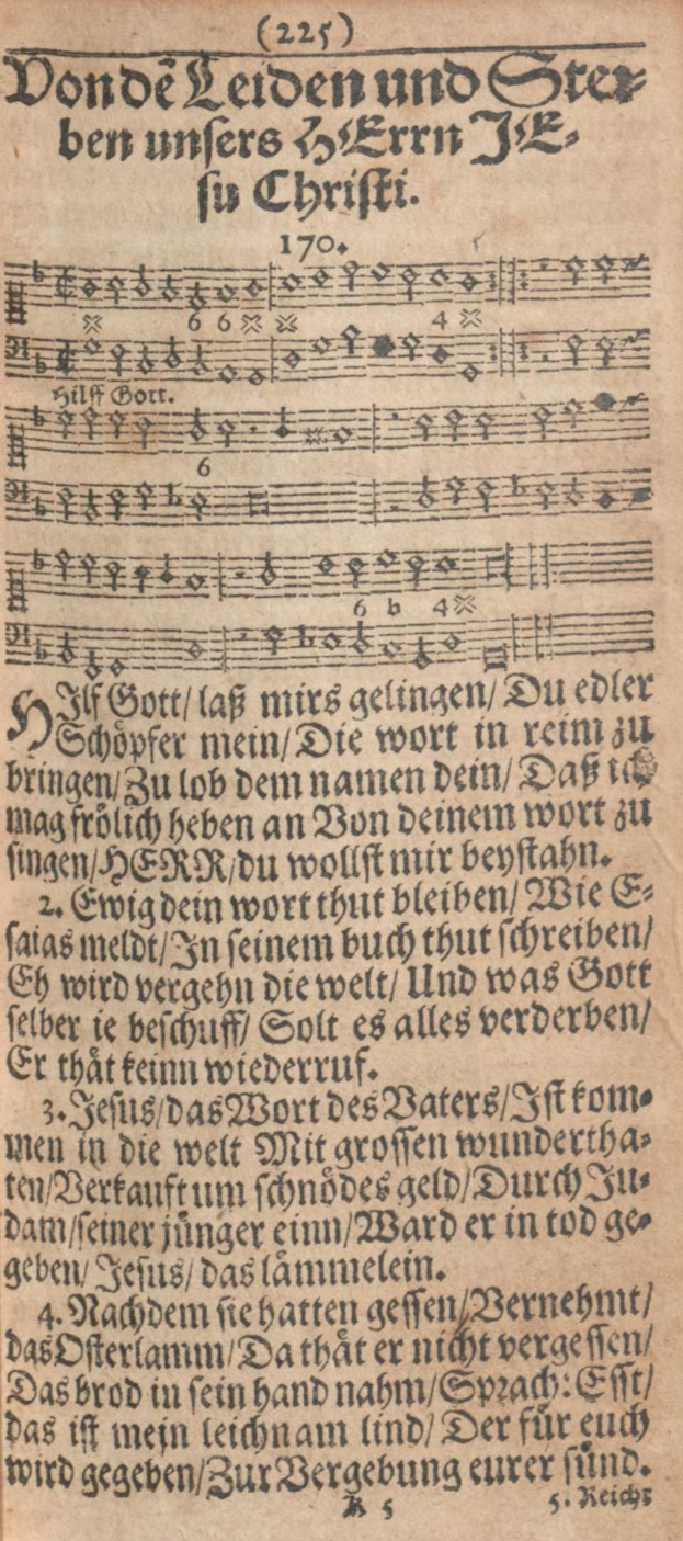 Ein altes, abgenutztes Manuskriptblatt mit deutschem Text und Noten in einer traditionellen deutschen Schrift.