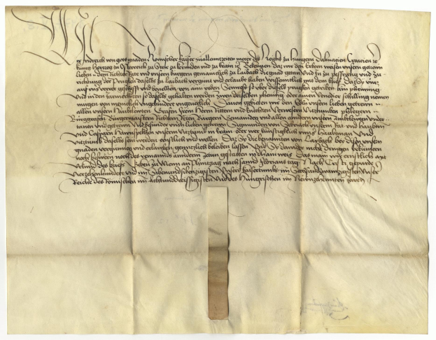 Ein vergilbtes, altes Stück Papier mit schwarzer Handschrift, ein Schreiben des deutschen Staates, in dem die Freigabe einer Petition für den Tod eines Mannes erbeten wird.