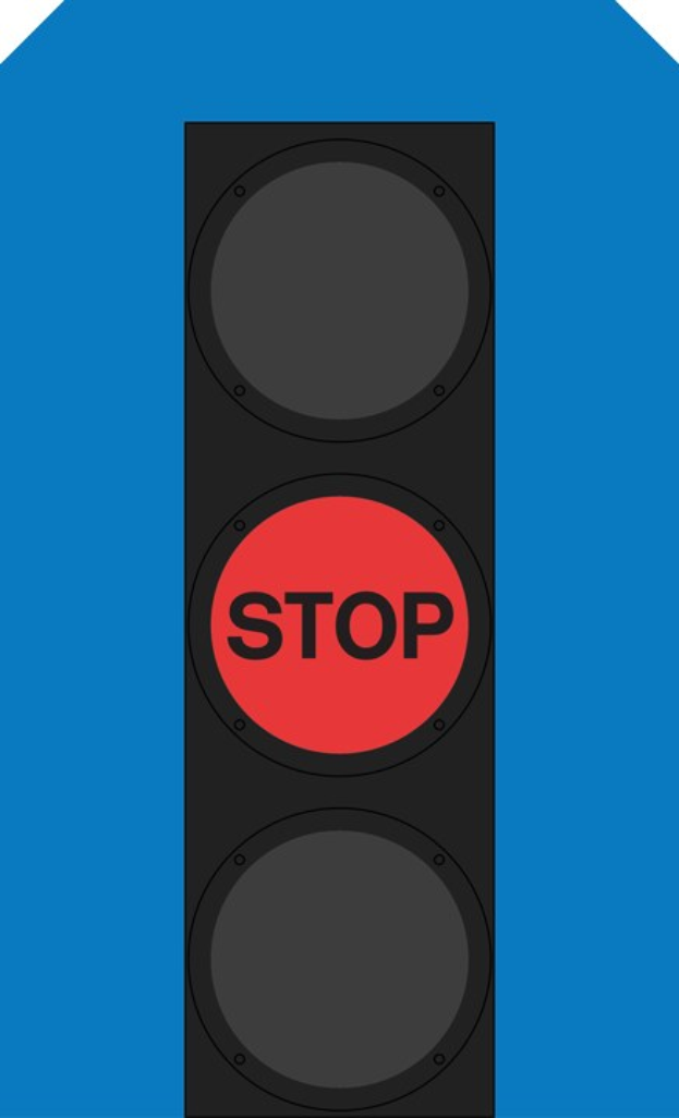 Ampel zeigt rotes Haltesignal vor einem blauen Himmel.