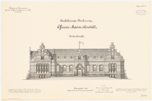 Eine Zeichnung des Hauptgebäudes des Deutschen Bundestages in Berlin mit einer Flagge oben drauf und begleitendem Text.