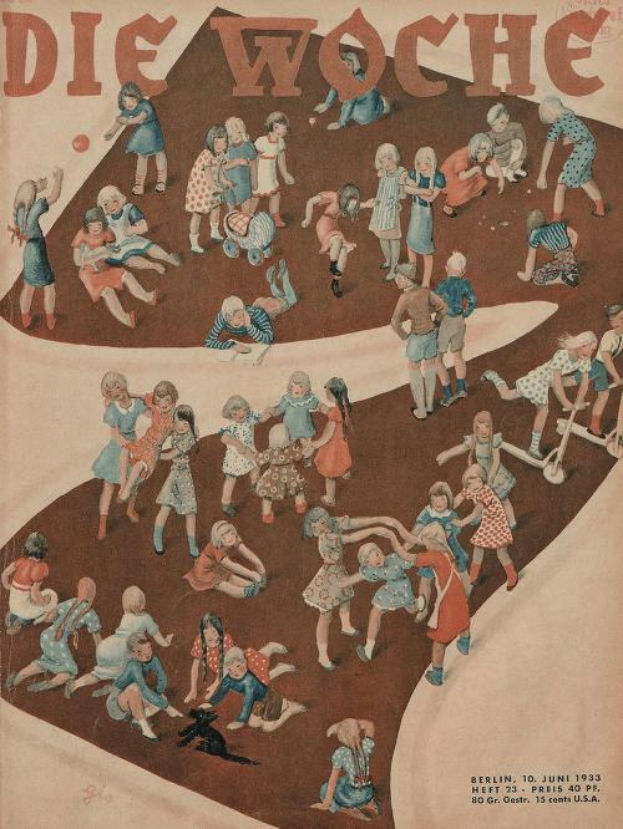 Deutsches Magazin-Cover aus Juni 1933 mit dem Titel "Die Woche", das Kinder beim Spielen in einem Kreis zeigt.