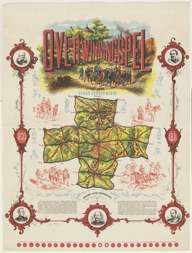 Eine farbenfrohe und detaillierte Karte von Overwiningspel, Deutschland, mit lachenden Menschen, Bäumen und verschiedenen beschrifteten Sehenswürdigkeiten, in fetter Schrift.