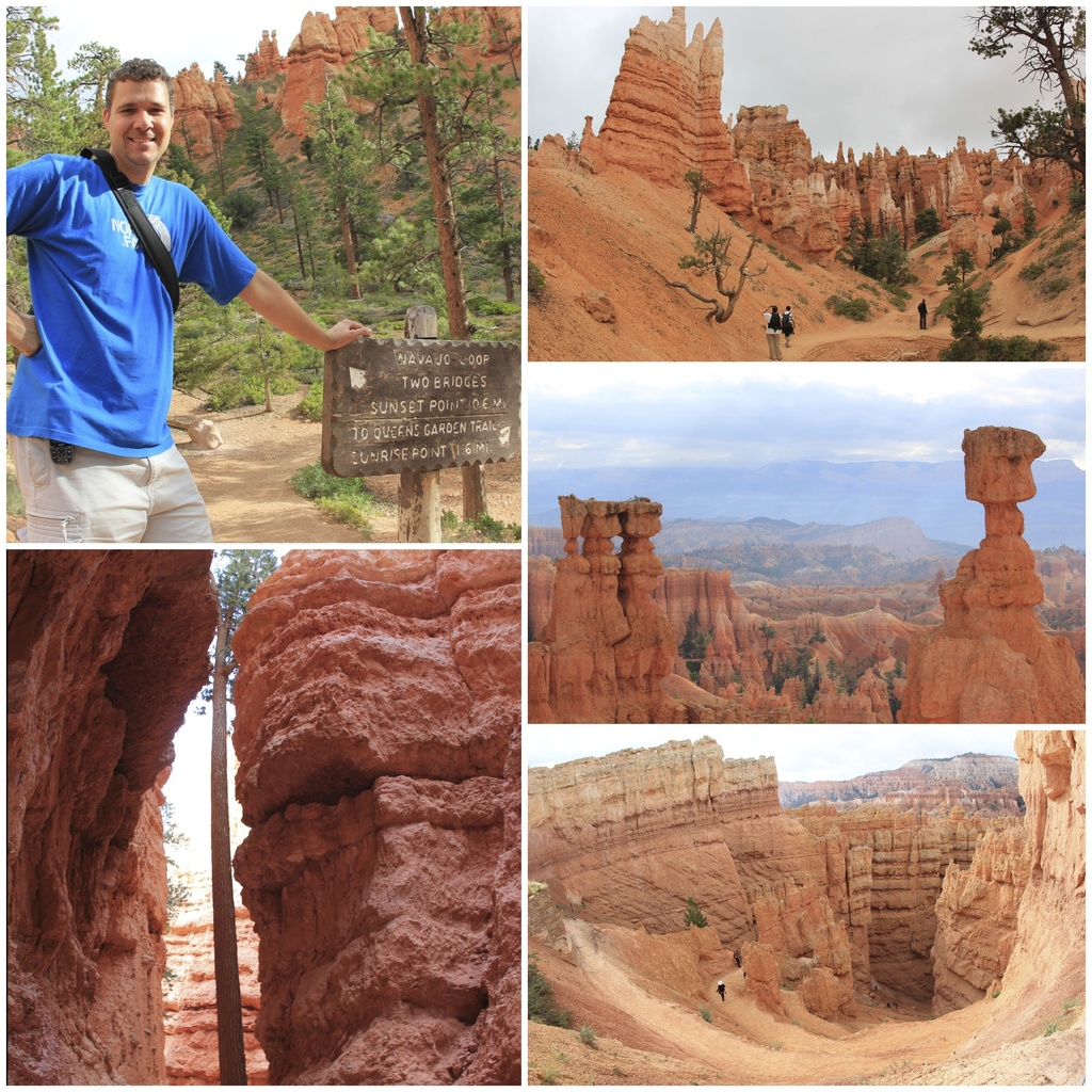 Ein bearbeitetes Foto mit historischen Monumenten, Baumen, einer Gruppe von Menschen, einer Tafel, Skulpturen, Felsen und dem Himmel.
