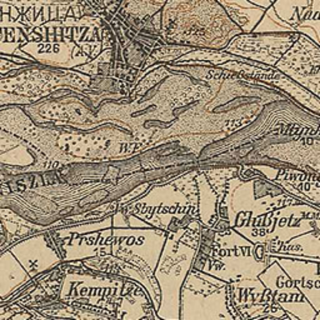 Ein altes topografisches Stadtplan von Kremmlitz, Deutschland, mit detaillierten Stadt- und Umgebungsinformationen und Textanmerkungen.