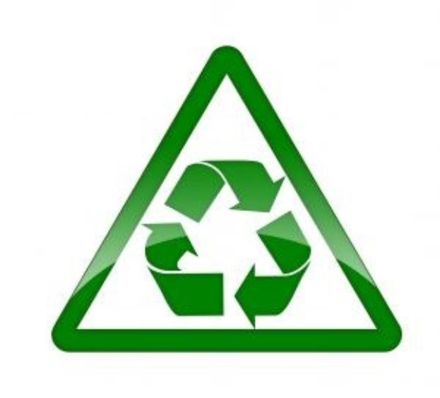 Grüner Dreieck mit weißem Hintergrund, der ein grünes Recycling-Symbol in der Mitte enthält.