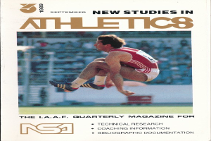 Buchumschlag betitelt "New Studies in Athletics September 1989" mit einem Bild eines Mannes in der Luft.